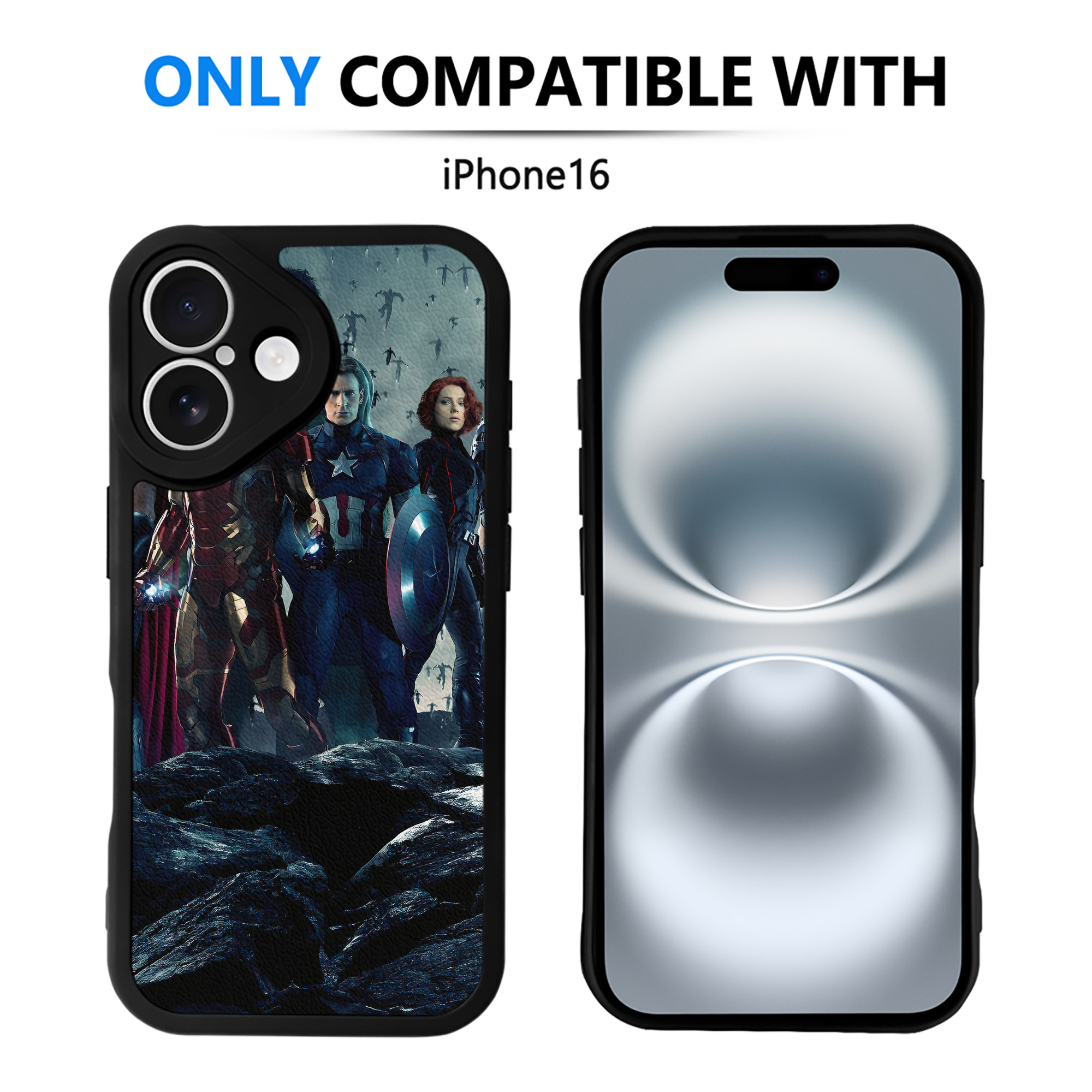 （画像用） アベンジャーズ The Avengers 【iPhone 16シリーズ対応】シリコンスマホケース（レザー調） 材質：シリコン